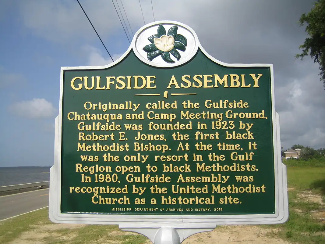 This marker for Gulfside Assembly is at 950 S. Beach Boulevard in Waveland.