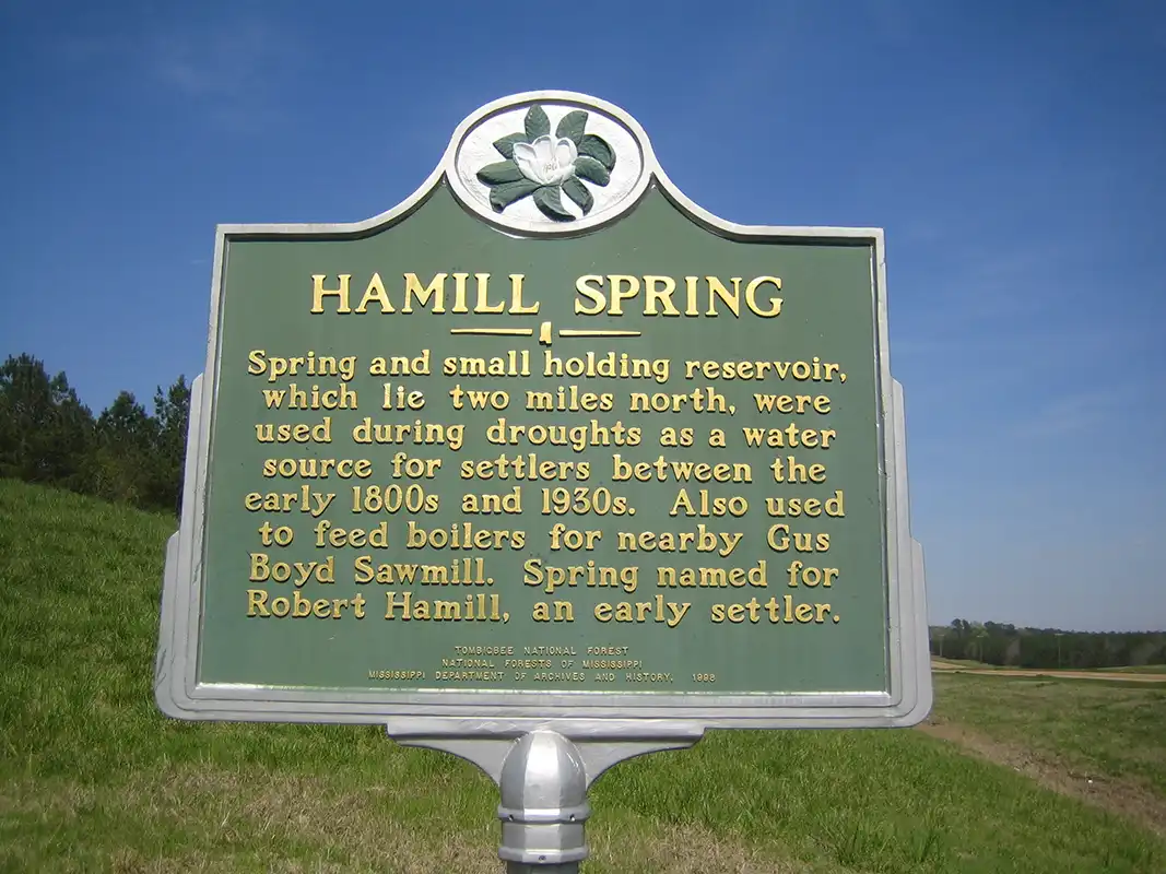 The Hamill Spring marker is on Highway 25 at Antiok Road between Louisville and Starkville.