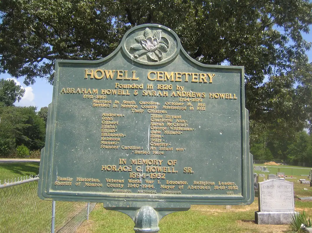 Howell Cemetery is less than a mile north of Athens Baptist Church on the Athens-Quincy Road.