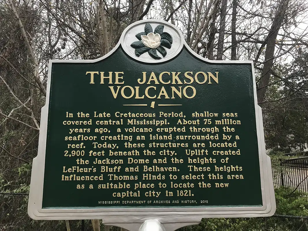 The Jackson Volcano is in Belhaven Park near the intersection of Poplar Blvd. and Kenwood Place.