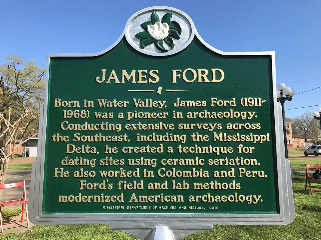 The James Ford marker is on Main Street in downtown Water Valley in Railroad Park.