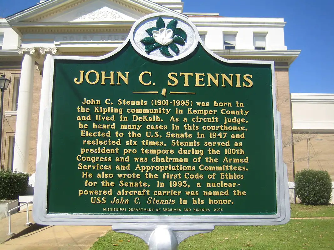 The John C. Stennis marker is on the grounds of the Kemper County Courthouse in DeKalb.