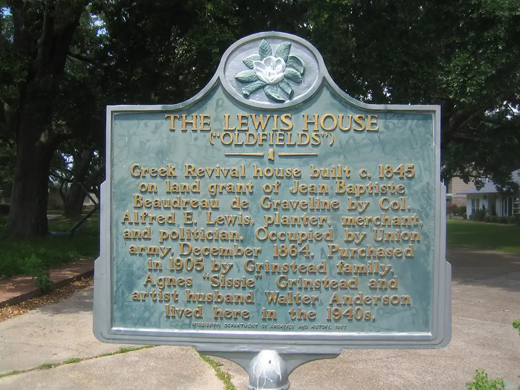 Artist Walter Anderson lived in the Lewis House (Oldfields). It overlooks the water and is located at 1901 Oldfield Drive in Gautier.