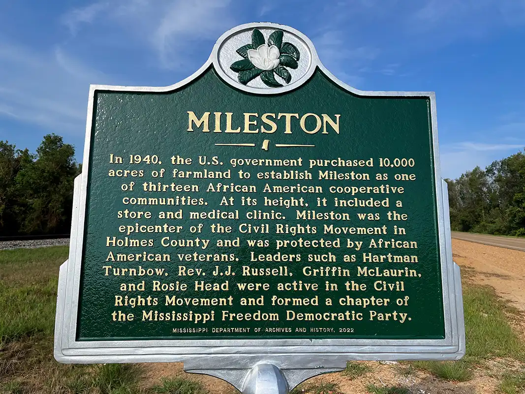The Mileston marker is about 6 miles south of Tchula on Highway 49E in Holmes County.