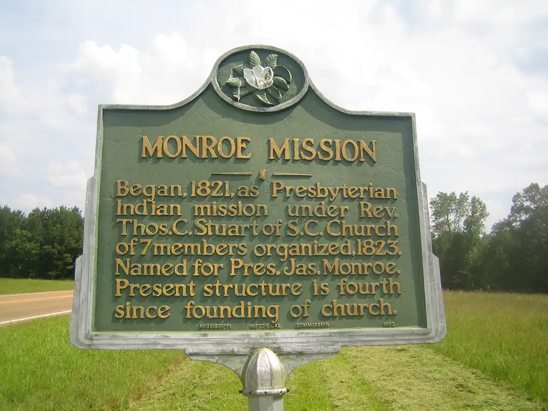 The Monroe Mission marker is about 10 miles south of Pontotoc on Highway 15.