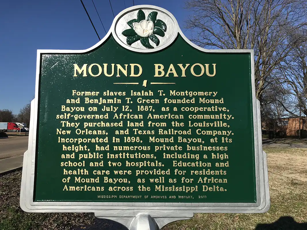The Mound Bayou marker is at the corner of Edwards Avenue and MLK Blvd. in Mound Bayou.