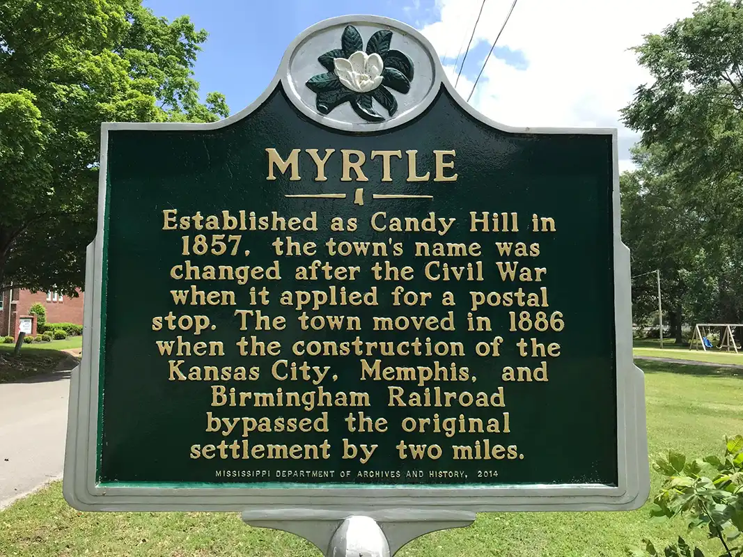 This marker in Myrtle is at C.J. Myers Memorial Park on Church Street, between Town Hall and Methodist Church.