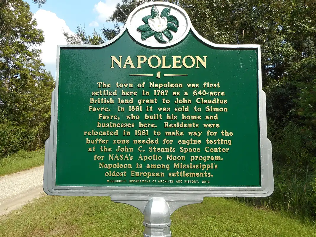 The Napoleon marker is near a boat launch that goes into the Pearl River.