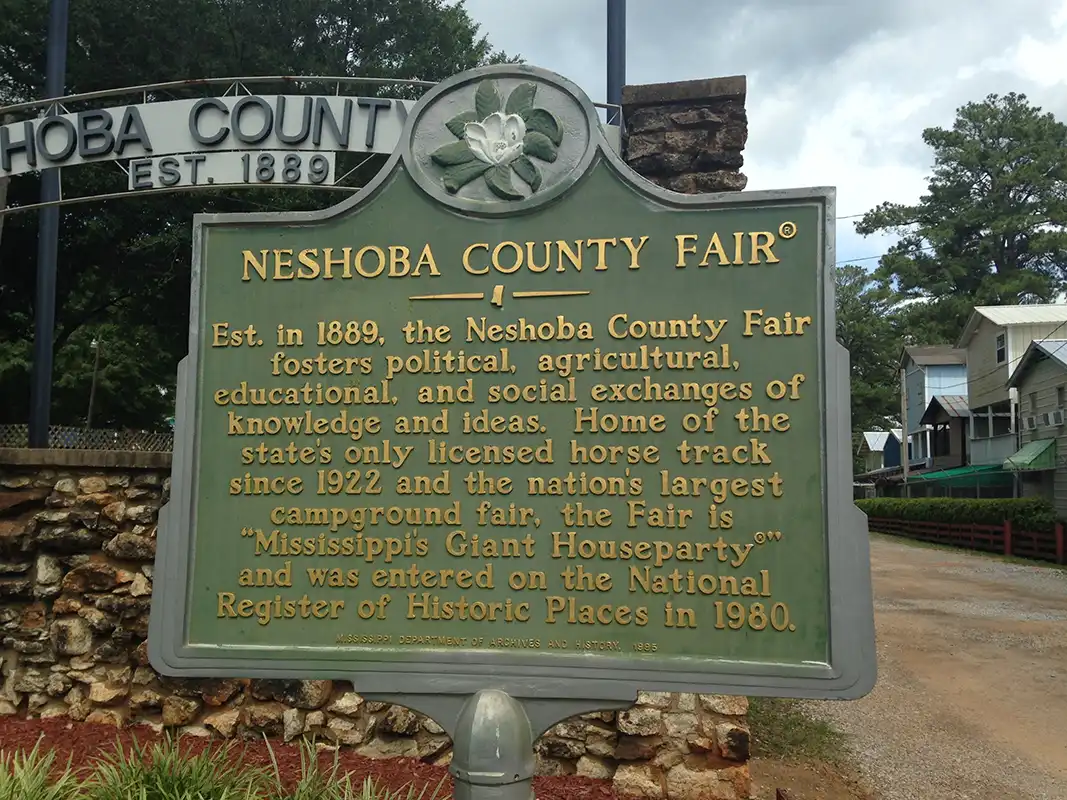 Located 7 miles southwest of Philadelphia on Hwy 21 South, the Neshoba County Fair convenes in late July/early August every year.