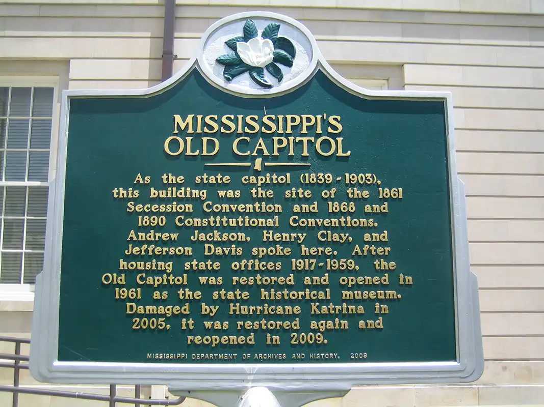 This marker is outside the Old Capitol on N. State Street in Jackson.