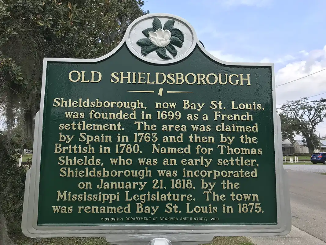 Old Shieldsboro is at old city hall in Bay St. Louis at 300 S. Second St. near the intersection with City Park Avenue.