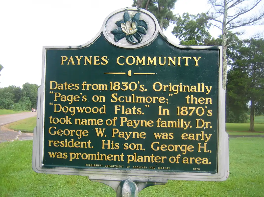 The Paynes Community marker is on Highway 35 south of Charleston.