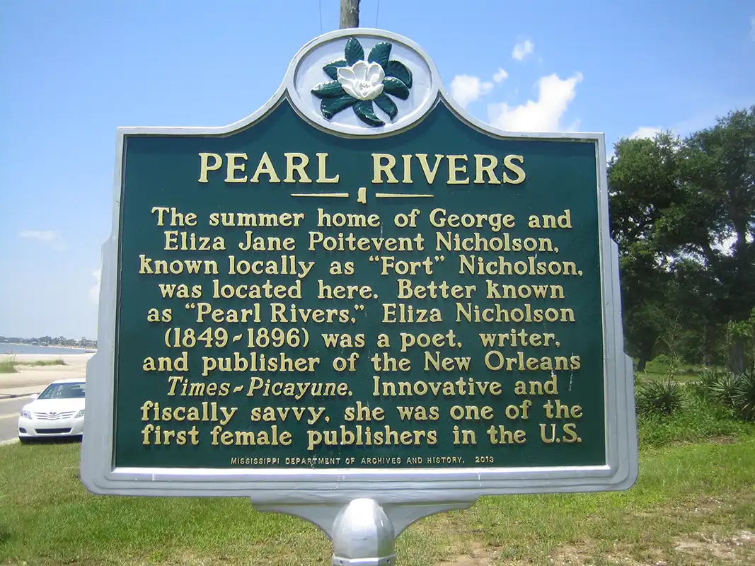 This marker for Pearl Rivers is just north of the intersection of Beach Boulevard and Nicholson Avenue in Waveland.