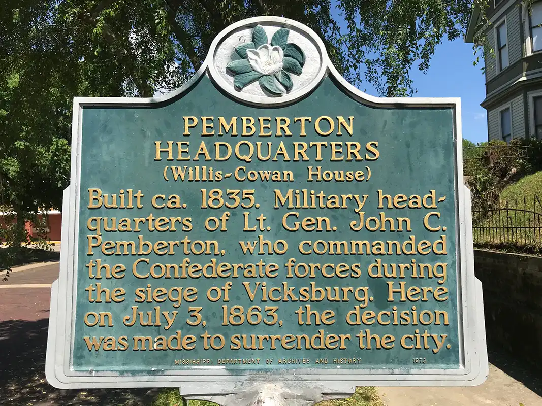 Pemberton Headquarters is at 1018 Crawford St. in Vicksburg.