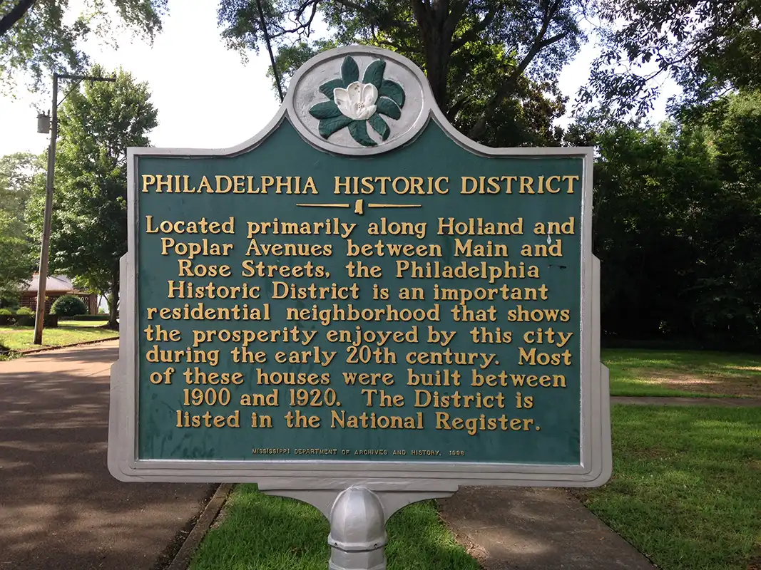 This marker for the Philadelphia Historic District is at the corner of Holland and Rose in Philadelphia.