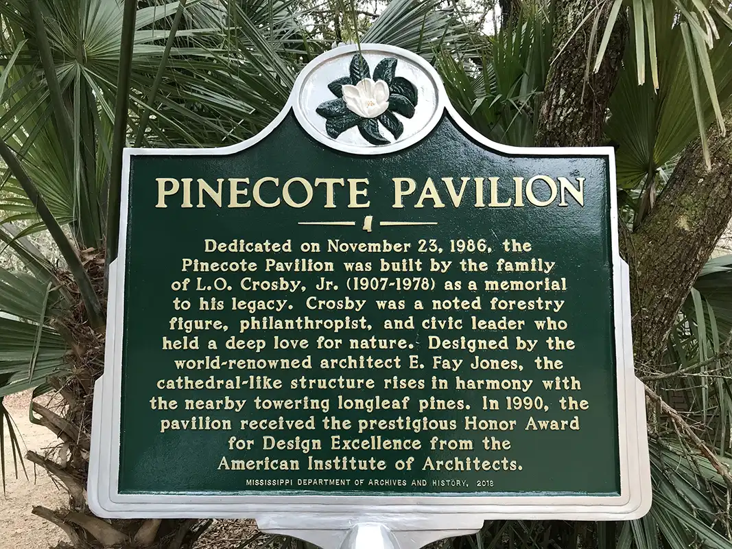 Pinecote Pavilion is at The Crosby Arboretrum at 370 Ridge Road in Picayune.