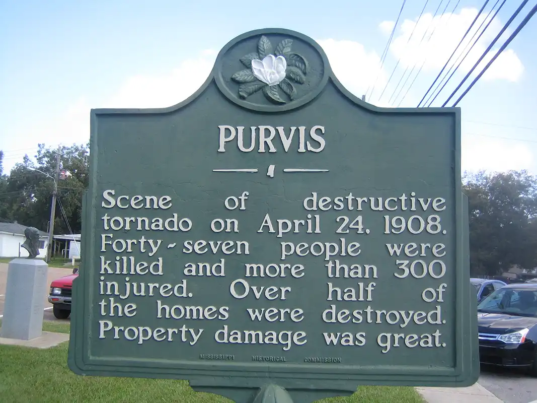 This marker is in front of the public library in Purvis on Shelby Speights Drive.