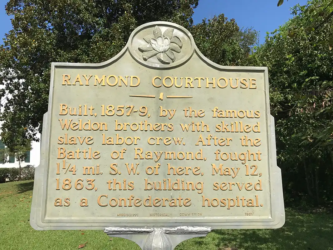 This marker is in Raymond is at the Hinds County Courthouse on Main Street.