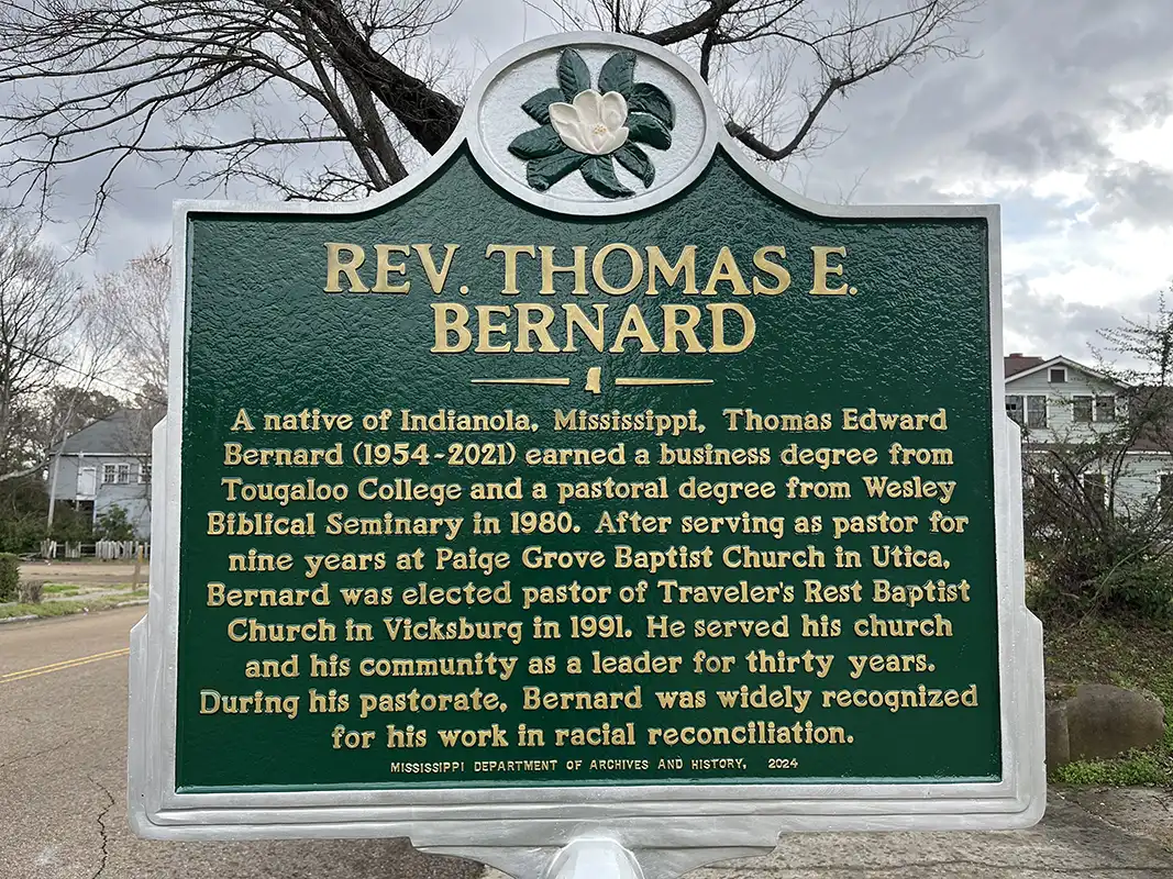 Rev. Thomas E. Bernard is at 718 Bowmar Avenue in Vicksburg next to Travelers Rest Baptist Church.