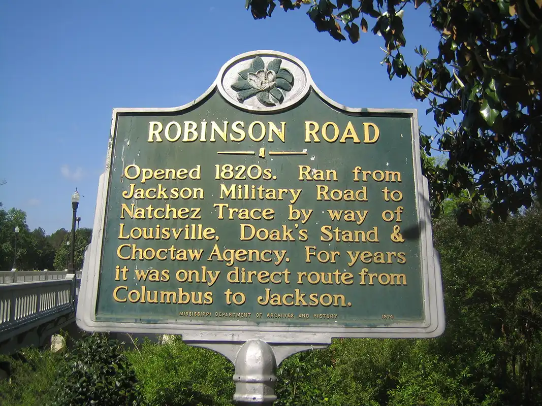 The Robinson Road marker is by the old bridge over the river in Columbus, just off Main Street.