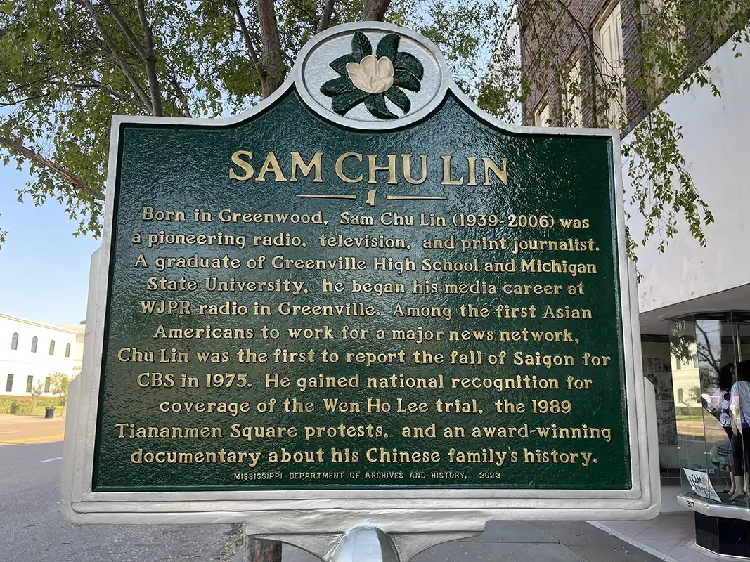 The Sam Chu Lin marker is located at 303 Washington Avenue in downtown Greenville.