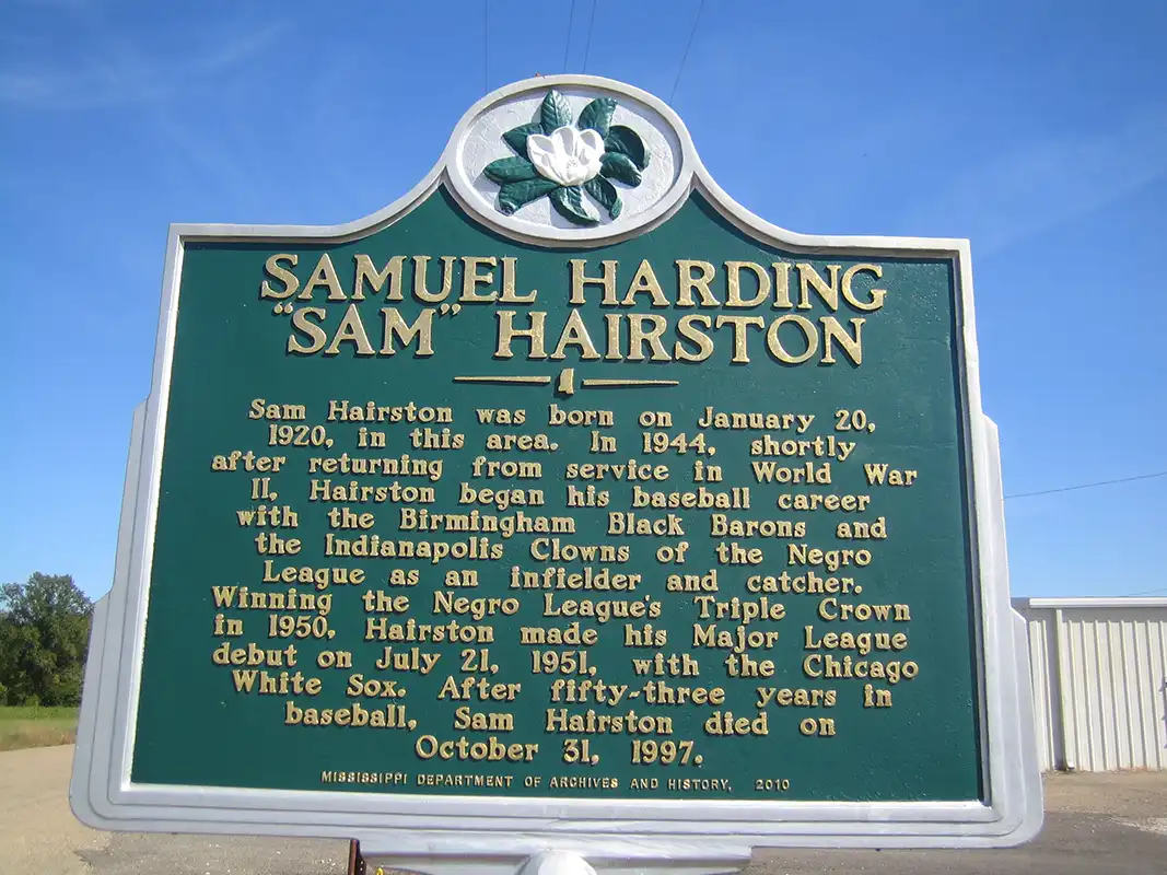 This marker for Samuel Harding "Sam" Hairston is at the corner of Old Macon Road (Hwy 792) and W. Minnie Vaughn Road in southwest Lowndes County, near Crawford, in the Plum Grtove community.