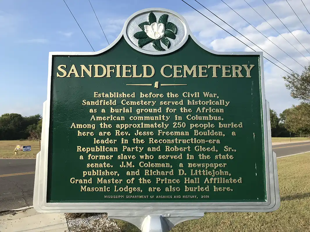 Sandfield Cemetery is at the corner of College Street and 25th Street South in Columbus.
