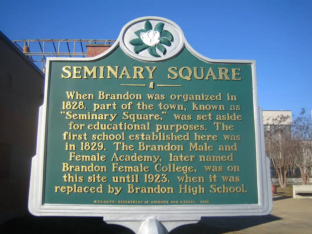 This marker for Town Square is at the Rankin County Courthouse in downtown Brandon.