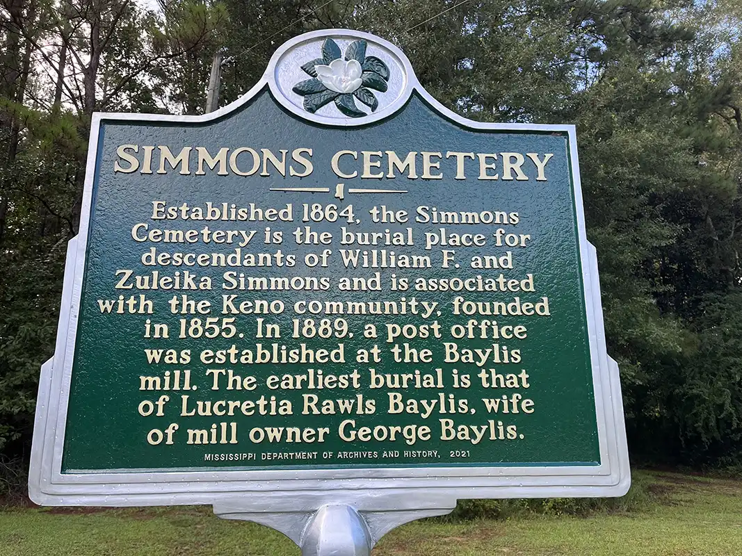 Simmons Cemetery is on Lampton-Hill Road at the intersection with W. Baylis Chapel Road (7 miles from Columbia)