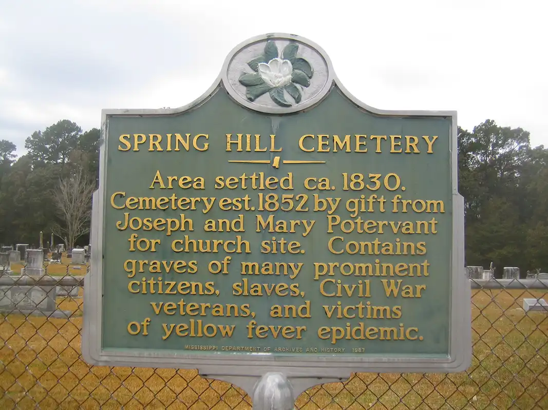 The Spring Hill Cemetery marker is 6 miles SW of Grenada on Sweethome Road.