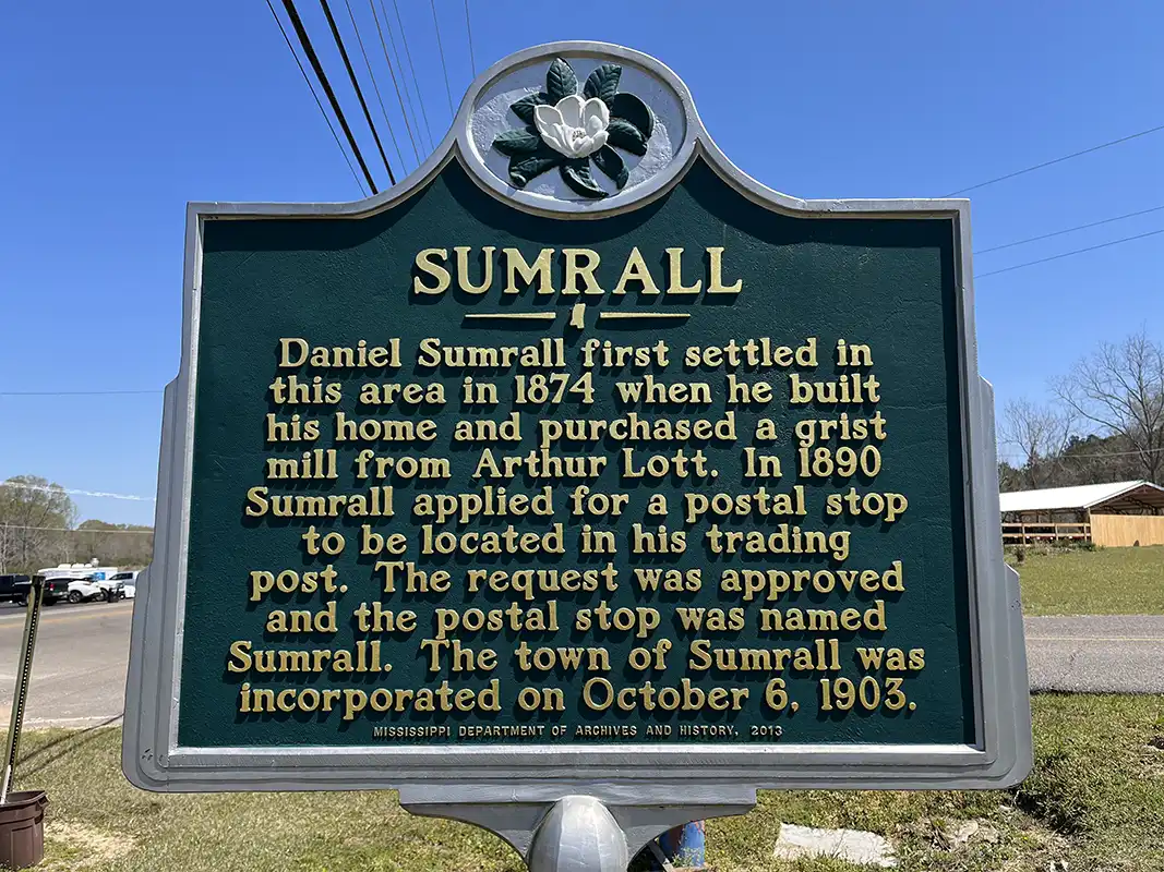This marker is at the corner of Highway 42 and Rocky Branch Road in Sumrall.