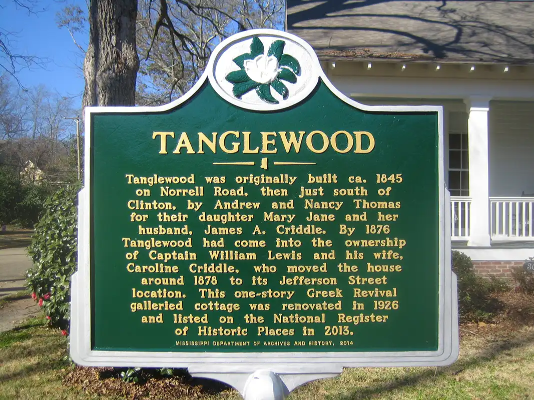 This marker for Tanglewood in downtown Clinton is at the corner of Jefferson and Main Street (about 2 blocks from the MC campus).