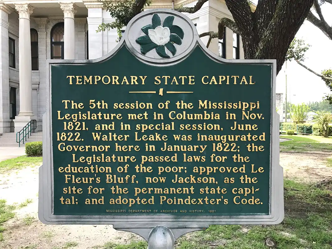 This marker, Temporary State Capital, is on Main Street at the courthouse in Columbia.