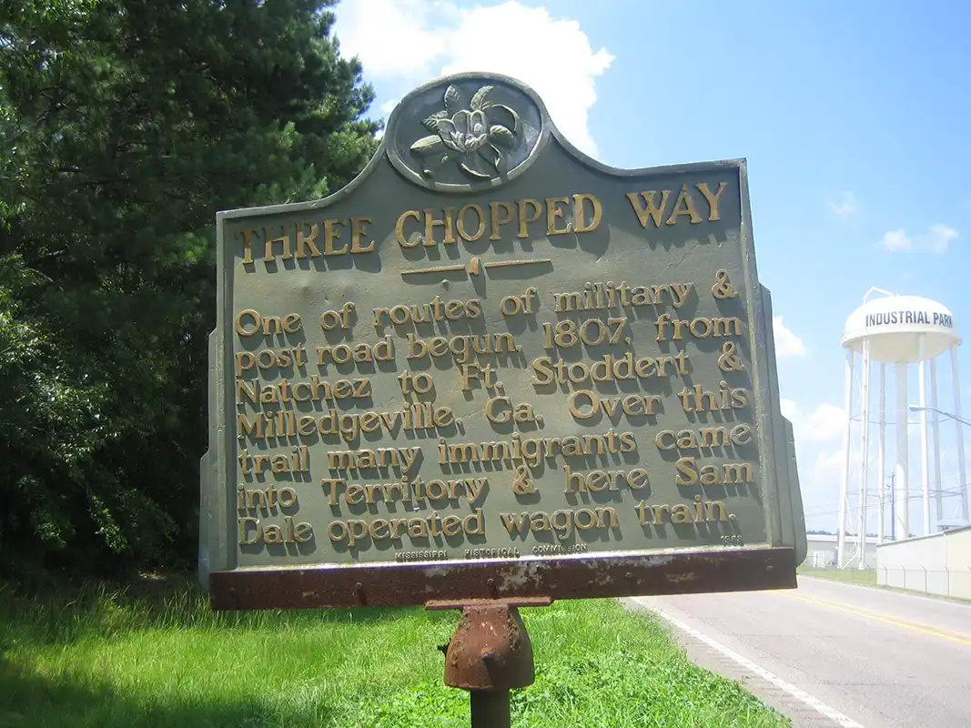The Three Chopped Way marker is on Highway 15 just north of Bay Springs.