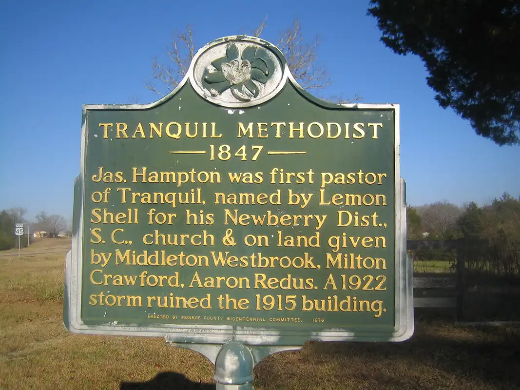 Tranquil Methodist Church is on the east side of Hwy. 45 N. 10 mi. north of Aberdeen and 100 yards west of the church.