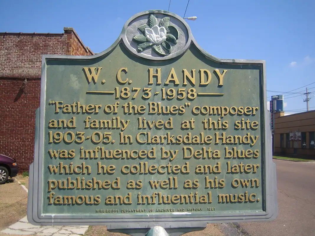 The W. C. Handy 1873-1958 marker is located on Issaquena Street in Clarksdale.