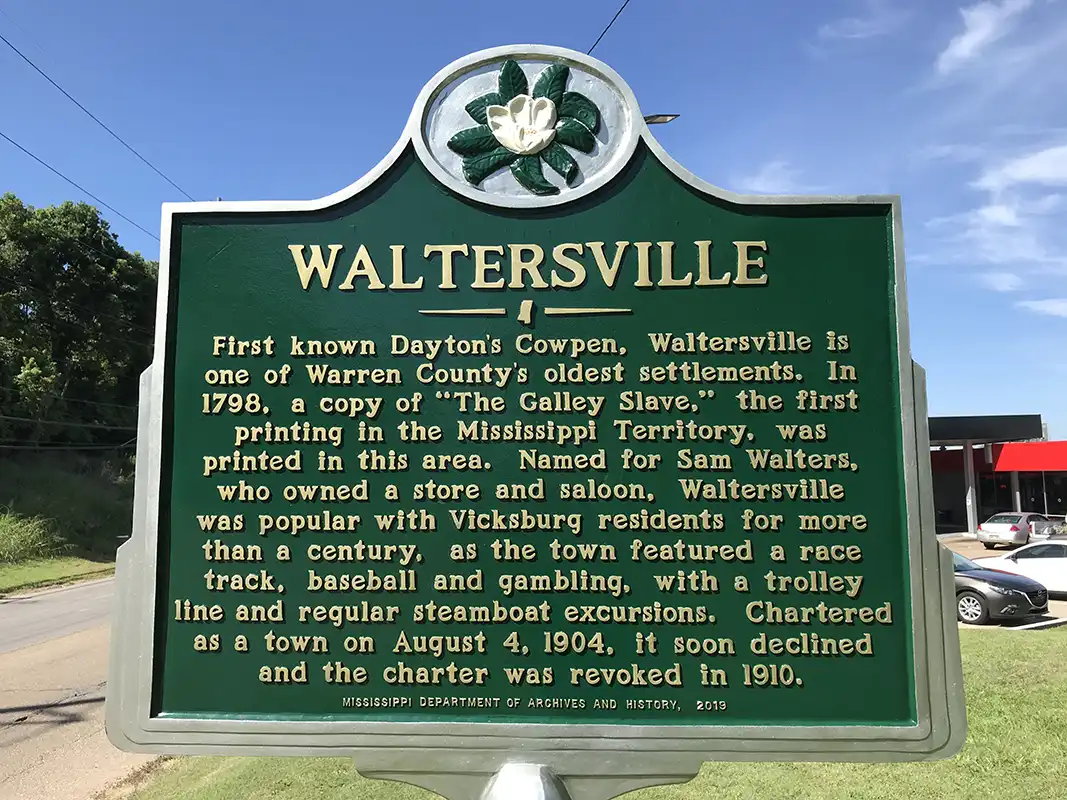 Waltersville is near 1775 North Washington Street past the Texaco in Vicksburg.