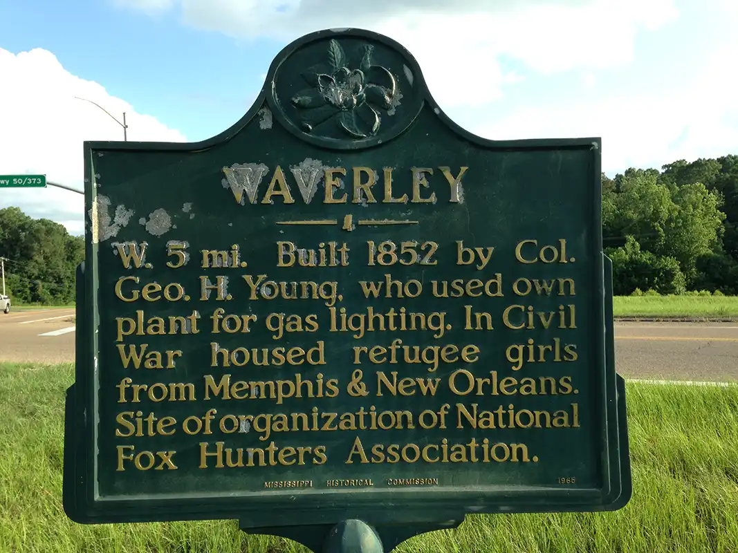 This marker for Waverly is north of Columbus on Highway 45 at the intersection with Highway 50.